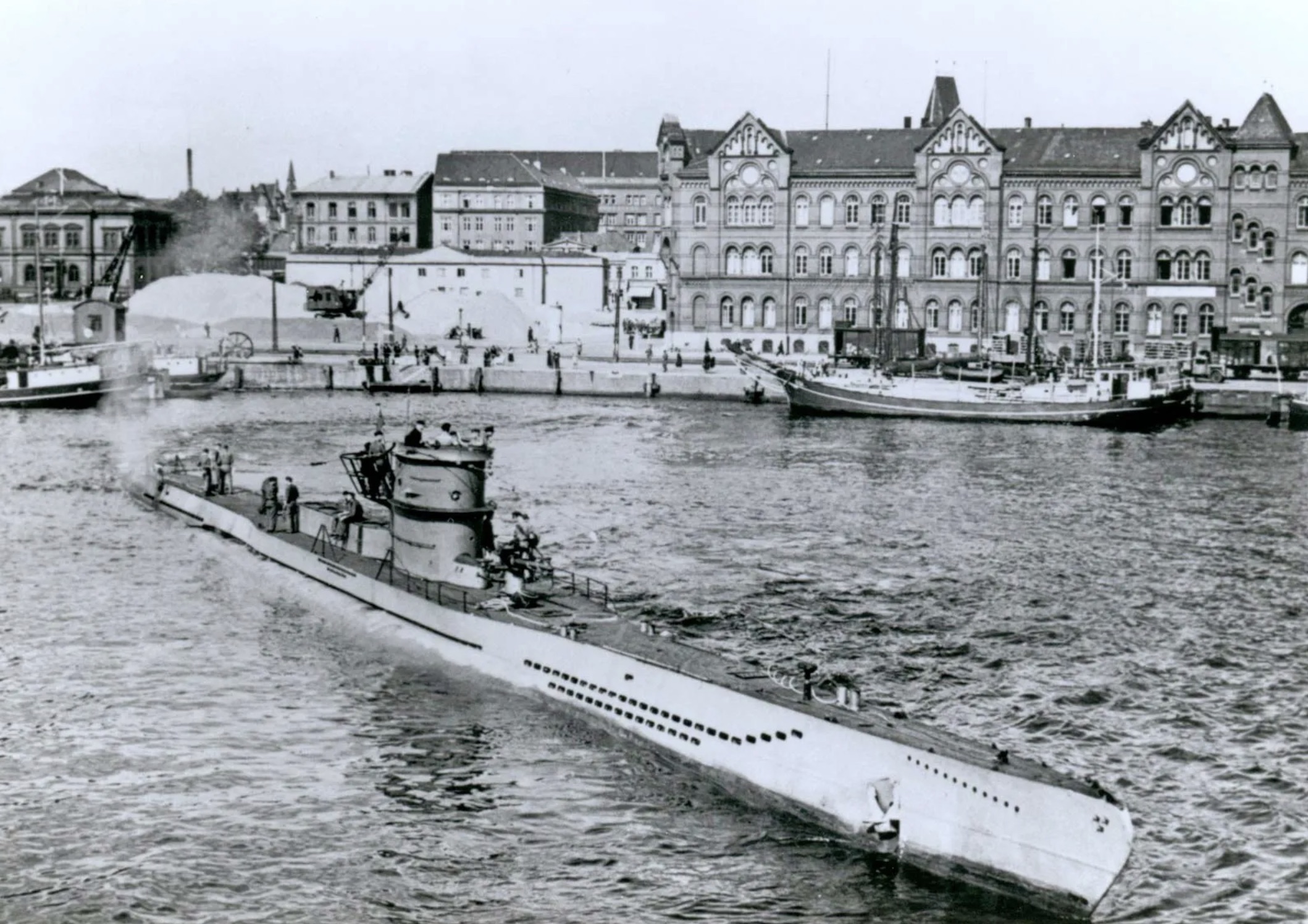 The launching of U-218 at Kiel, Germany. 